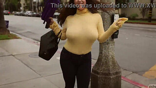 Angela White Frolicking Braless in Public