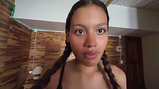 beautiful petite fucked in the cabin by a black shaft on Valentine's Day