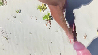 Anal insemination on a public beach