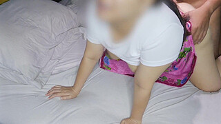 A beautiful, fair-skinned, and plump babe secretly has sex with her boyfriend. She moans softly because she's afraid her mother will hear. She's so horny.