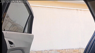 Risky masturbation in the car in public for hot chick!