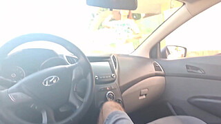 Risky masturbation in the car in public for hot chick!