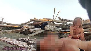 Public flashing in nude beach sucking and Cumshot of Big Penis in Front of Everyone - MissCreamy