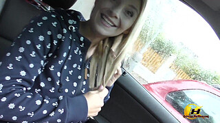 Masturbate in Car on Public Parking in Prague by Busty MILF