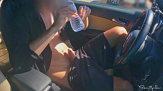 FACE REVEAL of the two girls: shaft flash exhibitionism in car for two perfect body girls.