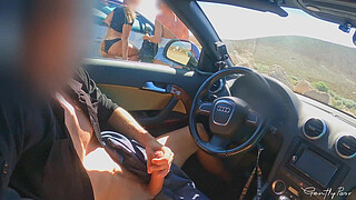 FACE REVEAL of the two girls: shaft flash exhibitionism in car for two perfect body girls.