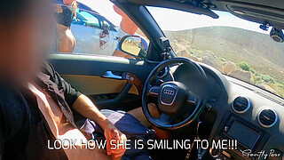 FACE REVEAL of the two girls: shaft flash exhibitionism in car for two perfect body girls.