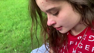 Lesbian best friend sucks shaft on the park bench