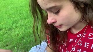 Lesbian best friend sucks shaft on the park bench