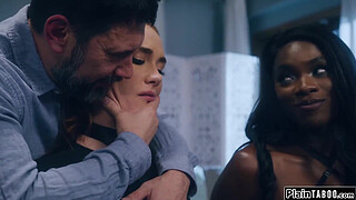 Guy finds submissive wife and her ebony bff in fetish gear