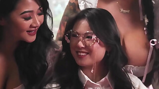 Petite Asian coed Lulu Chu is the center of a lesbian orgy
