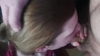 Submissive Wife Deepthroats Big Cock and receives Cum in her Mouth