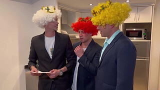 3 Wise Men grant me a wish. Double penetration with deep throats and a lot of milk