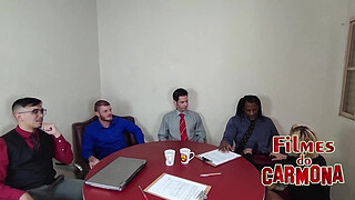 company celebrates the year's profits with an orgy among employees