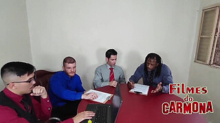 company celebrates the year's profits with an orgy among employees