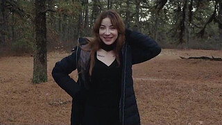 Two sick perverts take bubble ass MILF for a crawl into the woods