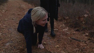 Two sick perverts take bubble ass MILF for a crawl into the woods