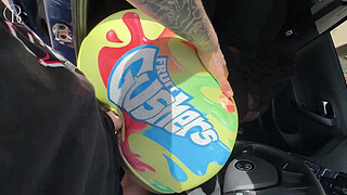 Big Arse Ebony Gets Fucked Through a Hole in Her Tight Shorts on Her Way to the Car Wash