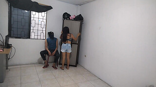 Hot wife says goodbye to her husband!! Then she's left alone at home touching her delicious big juggs