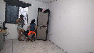 Hot wife says goodbye to her husband!! Then she's left alone at home touching her delicious big juggs