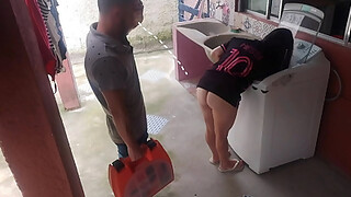 Married housewife pays washing machine repairman with her butt while husband is away