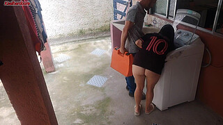 Married housewife pays washing machine repairman with her butt while husband is away
