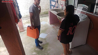 Married housewife pays washing machine repairman with her butt while husband is away