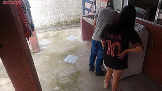 Married housewife pays washing machine repairman with her butt while husband is away