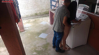 Married housewife pays washing machine repairman with her butt while husband is away