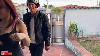 Delivery boy delivers sausage to couple who likes threeway with another guy