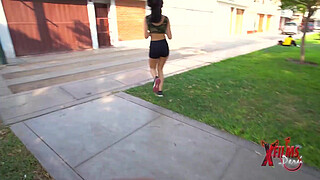 Muscular trainer fucks a young Latina, ending in hard and even sex.