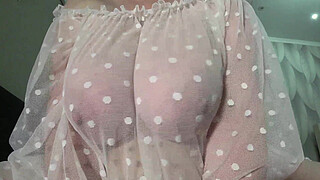 Gorgeous big tits close-up. MILF saggy tits.