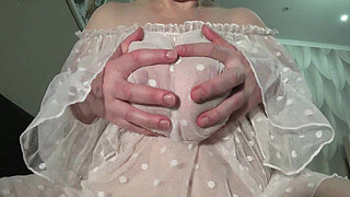 Gorgeous big tits close-up. MILF saggy tits.