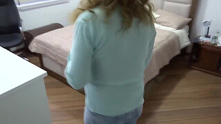 I show my butt in jeans to my stepson so he can masturbate and cum