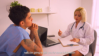 Blonde doctor Xiara Dark gets horny checking her patient's HUGE shaft - Juan Bustos DOCTOR