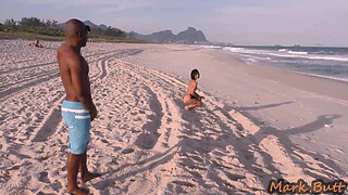 Skinny Sayuri Sakai seduced a gifted guy on the beach and took his penis for everyone to see!