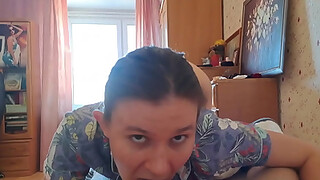 You loving Russian girlfriend is waking you up by sucking your penis (ASMR)