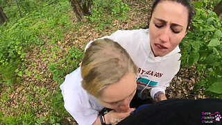 Amateur threeway blowjob outdoors