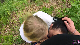 Amateur threeway blowjob outdoors