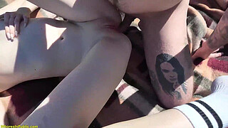 cutie skinny redhead teen surprised during outdoor workout and gets fucked hard in the tight booty