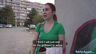 Public Agent Redhead beauty removes the condom from my big penis for real sex