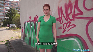 Public Agent Redhead beauty removes the condom from my big penis for real sex