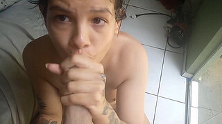 she swallows my penis until the end and I cum in her mouth, intense hardcore deep throat, drooling little whore loves to suck a penis