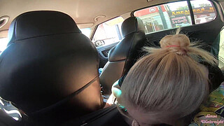 Taxi ride gone wild! Vicky sucks me on a back seat!