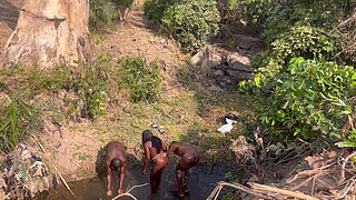 2 strangers taking turns to fuck this teenage village chick in the river