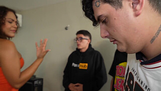 Nerd guys fuck their LATINA boss with a GIANT butt and fill her pussy and face with cum