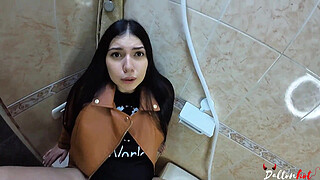 Risky public sex in the bathroom. Fucking a coworker.