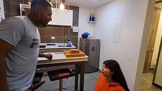 Busty and beautiful Jennie fucks the pizza delivery guy, hot interracial sex