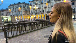 Risky Public Blowjob: Blonde Whore Swallows It All