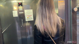 Risky Public Blowjob: Blonde Whore Swallows It All